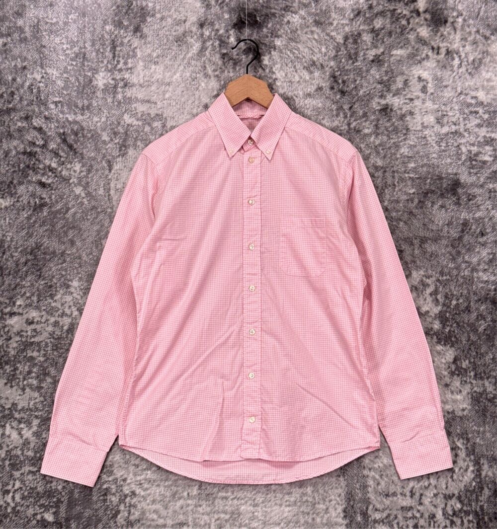 Eton Shirt Medium Mens Pink Gingham Long Sleeve Slim Fit Casual Button